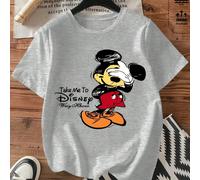 Stampa classica Disney Mickey, sentimento retrò, maglietta a maniche corte grigio chiaro, design girocollo, comoda, versatile e non sbagliata, tessuti di cotone selezionati per la primavera e l'estate