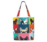 Stampa colorata del Boston Terrier,Borse della spesa riutilizzabili, borse per la spesa, borsa a tracolla in tela di grande capacità