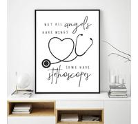 Stampa Con Citazione Di Infermiera: Non Tutti Gli Angeli Hanno Le Ali, Alcuni Hanno Lo Stetoscopio. Minimalismo, Dipinto Su Tela, Decorazione Per Ufficio Di Infermiere E Dottore. 50X70Cm Senza Telaio