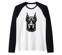 Stampa con Immagine di Cane Doberman Maglia con Maniche Raglan