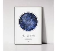 Stampa con mappa stellare personalizzata con cornice, poster personalizzato con cielo notturno, anniversario di matrimonio, tela celestiale, arte digitale stampabile (21 x 29,7 cm)