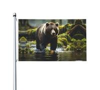 Stampa con orso marrone Bandiera su entrambi i lati 3 x 5FT leggera e resistente al colore con asole Ideale per feste all'aperto e giardini.