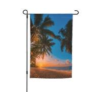 Stampa con palma hawaiana al tramonto, 30,5 x 45,7 cm, bandiera da giardino per tutte le stagioni, decorazione esterna per cortile, patio, portico e bandiera del prato