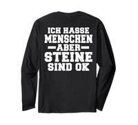 Stampa con Scritta ICH Hasse Menschen Aber Steine Sind Ok Maglia a Manica