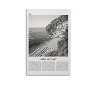 Stampa Costiera Amalfitana in bianco e nero, arte da parete della Costiera Amalfitana, Poster della Costiera Amalfitana, Decorazione da parete della Costiera Amalfitana, Poster con mappa Amalfitana,