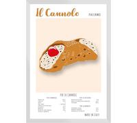 Stampa da Parete Il Cannolo, Ricetta Dolce Tipico Siciliano, Idea Regalo Speciale, Arredamento Casa Salotto Ufficio Cucina, Poster con cornice in legno e carta glossy premium (29.7x42, Cornice Bianca)