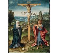 Stampa decorativa su tela arrotolata - La crocifissione con la Vergine Maria e San Giovanni Evangelista (circa 1525) - 127 x 101 cm | Riproduzione di colori vivaci | Arte decorativa durevole e
