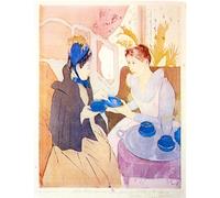 Stampa decorativa su tela arrotolata - Tea in the afternoon by Cassatt - 76 x 101 cm | Riproduzione di colori vivaci | Arte decorativa durevole e duratura