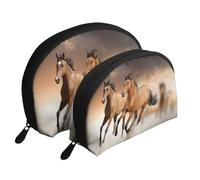 Stampa del cavallo in corsa, Borsa per trucco a conchiglia Portamonete da donna Borsa da toilette piccola Borsa per cosmetici 2 pezzi