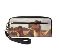 Stampa del deserto di riposo dei cammelli, Borsa per il trucco Borsa per cosmetici Borsa da viaggio portatile da toilette Astuccio in pelle per donne e ragazze