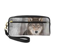Stampa del lupo selvaggio, Borsa per il trucco Borsa per cosmetici Borsa da viaggio portatile da toilette Astuccio in pelle per donne e ragazze