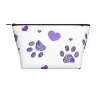 Stampa della zampa viola con il cuore, Borsa da toilette Borsa per trucco Borsa per cosmetici Borsa da toilette da viaggio portatile