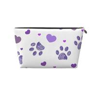 Stampa della zampa viola con il cuore, Borsa da toilette Borsa per trucco Borsa per cosmetici Borsa da toilette da viaggio portatile