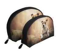 Stampa dell'American Staffordshire Terrier, Borsa per trucco a conchiglia Portamonete da donna Borsa da toilette piccola Borsa per cosmetici 2 pezzi