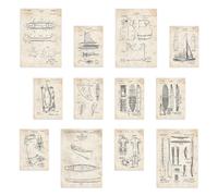 Stampa di brevetti per barche e surf - Set di 12 (4 A3, 8 A4) - Design elegante, senza cornici, solo stampe - Stampe d'arte da parete, poster, decorazione murale.