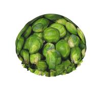 Stampa di cavoletti di Bruxelles verdi,Cuffia da doccia, cuffia da notte, doppio strato, impermeabile, elastica, riutilizzabile.