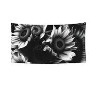 Stampa di girasoli bianchi e neri per interni ed esterni, festivi festivi celebrazioni Halloween evento sfondo decorazione