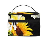 Stampa di girasoli e camomilla, borsa da viaggio per il trucco da donna, grande organizer per cosmetici