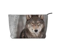 Stampa di lupo selvaggio, Borsa per cosmetici in velluto a coste Borsa per il trucco Borsa da viaggio portatile