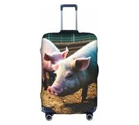 Stampa di maiali in fattoria pronta da viaggio, protezione antigraffio esclusa la copertura della valigia impedisce che i bagagli si mescolino, bianco, L