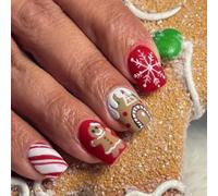 Stampa di Natale su Unghie di Natale Unghie finte Inverno Carino Natale Natale Natale pupazzo di neve Unghie acriliche Stampa su unghie finte per le donne Verde Rosso (Rosso C, 0.04 ml (Pack of 24))
