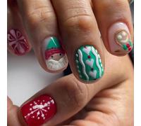 Stampa di Natale su Unghie di Natale Unghie finte Inverno Carino Natale Natale Natale pupazzo di neve Unghie acriliche Stampa su unghie finte per le donne Verde Rosso (Rosso D, 0.04 ml (Pack of 24))