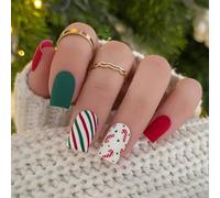 Stampa di Natale su Unghie di Natale Unghie finte Inverno Carino Natale Natale Natale pupazzo di neve Unghie acriliche Stampa su unghie finte per le donne Verde Rosso (Rosso A, 0.04 ml (Pack of 24))