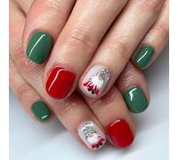 Stampa di Natale su Unghie di Natale Unghie finte Inverno Carino Natale Natale Natale pupazzo di neve Unghie acriliche Stampa su unghie finte per le donne Verde Rosso (Rosso B, 0.04 ml (Pack of 24))