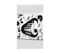 Stampa di note musicali in bianco e nero per esterni, decorazione per tutte le stagioni, modello su un solo lato, per cortile, portico, patio