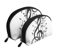 Stampa di note musicali nere, Borsa per trucco a conchiglia Portamonete da donna Borsa da toilette piccola Borsa per cosmetici 2 pezzi
