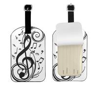 Stampa di note musicali nere,Etichette per bagagli in pelle PU, etichette per bagagli resistenti da viaggio, 2 pezzi