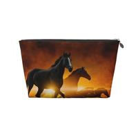 Stampa di nuvole rosse luminose con cavalli neri, Borsa da toilette Borsa per trucco Borsa per cosmetici Borsa da toilette da viaggio portatile