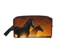 Stampa di nuvole rosse luminose con cavalli neri, Borsa per il trucco Borsa per cosmetici Borsa da viaggio portatile da viaggio Borsa per trucco Organizer
