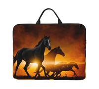 Stampa di nuvole rosse luminose con cavalli neri, Custodia per laptop da 14 pollici, borsa per notebook, custodia per laptop, valigetta con maniglia