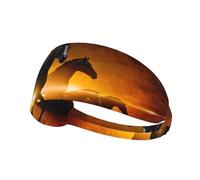 Stampa di nuvole rosse luminose con cavalli neri,Fascia elastica per capelli multiuso unisex, fascia antisudore sportiva