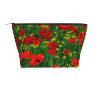 Stampa di paesaggio del prato della fattoria del campo del papavero rosso, Borsa da toilette Borsa per trucco Borsa per cosmetici Borsa da toilette da viaggio portatile