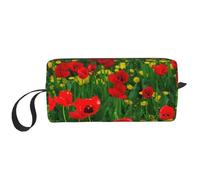 Stampa di paesaggio del prato della fattoria del campo del papavero rosso, Borsa per il trucco Borsa per cosmetici Borsa da toilette da viaggio portatile Borsa per trucco Organizer