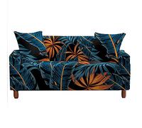 Stampa di Piante tropicali Copridivano Elastico 1/2/3/4 Posti, Chickw11 Copridivano Protettore Universale Braccioli Sofa Ideale per Poltrone Mobili Copridivano (Arancione blu,3 Posti)
