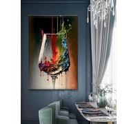 Stampa di pittura di calici da vino colorati | Stampe artistiche su tela | Regalo per gli amanti del vino | Decorazione murale astratta con vino Arte da cucina 70x100 cm (28x39 pollici) con cornice