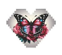 Stampa di rose e farfalle Art Brick Puzzle a forma di cuore blocchi di costruzione fai da te set 3D puzzle decorazione per la casa 82 pezzi