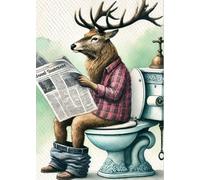 Stampa di un giornale con cervo seduto sul water che legge - immagine di cervo sul loo - divertente animale in bagno - bagno al piano di sotto del WC - divertente stampa artistica da parete - opera