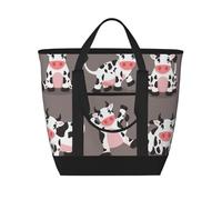 Stampa di una simpatica mucca da cartone animato,Borsa porta pranzo grande capacità isolata per donne e uomini, lavoro, picnic, viaggi