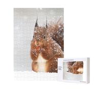Stampa di uno scoiattolo carino nella neve,Puzzle in legno da 300 pezzi per adulti e adolescenti