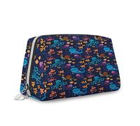 Stampa egiziana, trousse per cosmetici, personaggi dei cartoni animati, storia dell'archeologia, organizer in pelle, borsa da trucco riutilizzabile, marrone multicolore, S, multicolore_9, Taglia