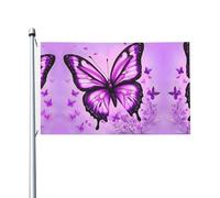 Stampa farfalla viola Bandiera su entrambi i lati 3 x 5FT leggera e resistente al colore con asole Ideale per feste all'aperto e giardini.
