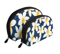 Stampa Fiore di Plumeria Frangipani bianco tropicale, Borsa per trucco a conchiglia Portamonete da donna Borsa da toilette piccola Borsa per cosmetici 2 pezzi