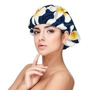 Stampa fiore tropicale bianco frangipane plumeria,Cuffia da notte in raso per adulti - Cuffia da notte elastica per donna, copricapelli per la notte