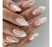 Stampa floreale artistica Sulle unghie a forma di mandorla media lunghezza NON TEMPI RICHIESTO UTILIZZARE ABBALL ABS FAKE NAILS Trendy Mandorla Forma Chiodo falso