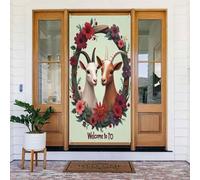 Stampa floreale con capra n. 631, decorazione decorativa per porte per interni/esterni, primavera, estate, autunno, inverno, Halloween, Natale, decorazioni per la casa