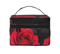 Stampa floreale rosa rossa, Borsa per il trucco Borsa per cosmetici Borsa da toilette da viaggio portatile Astuccio per matite Astuccio da toilette